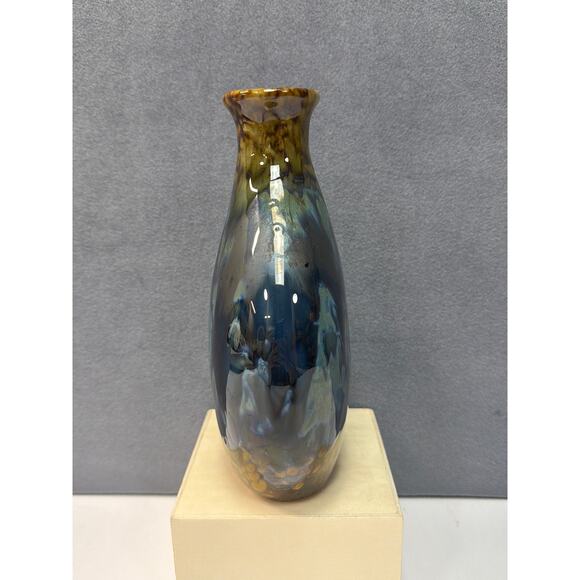 Handmade Decorative Vase Crystal Drip Glaze Brown Blue Ceramic Side Handle Jug - Picture 2 of 9